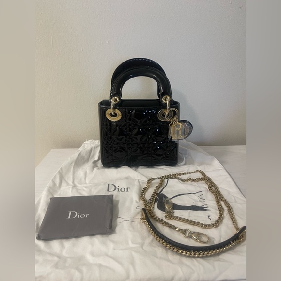Christian Dior Black Patent Leather Mini Lady Dior Handbag - Picture 1 of 8